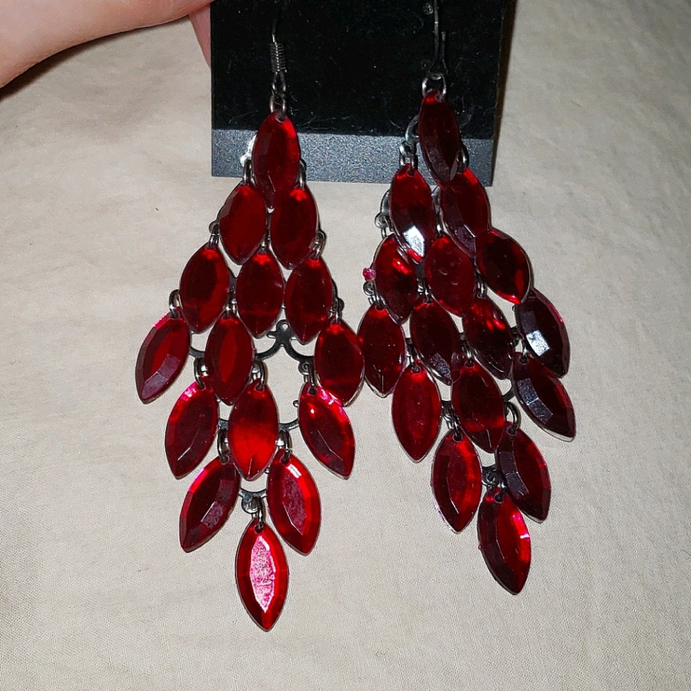 SALE Red crystal dragon scale dangle earrings